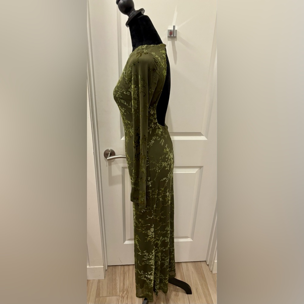 NWT Sincerely Jules Old Hollywood Olive Green Backless Long Sleeve Dress-M - Picture 3 of 10